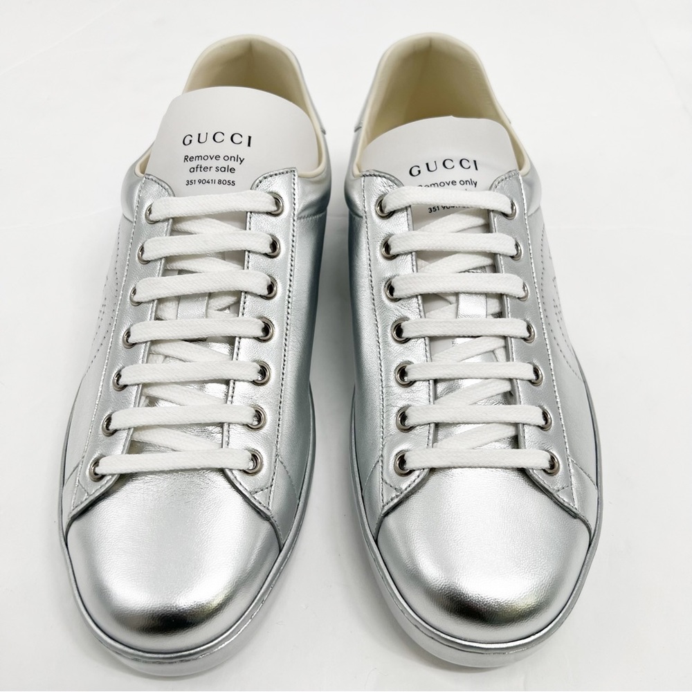 Gucci Ace Metallic Low-top Silver Sneakers 660266 - Picture 2 of 14